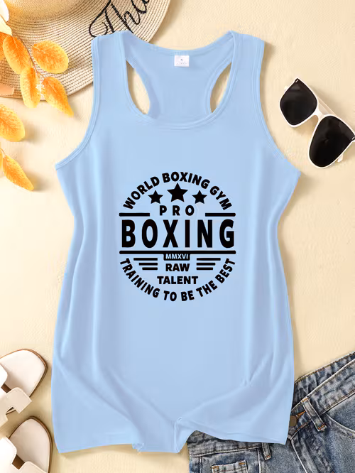 អាវគ្មានដៃនារី មានអក្សរ boxing gym